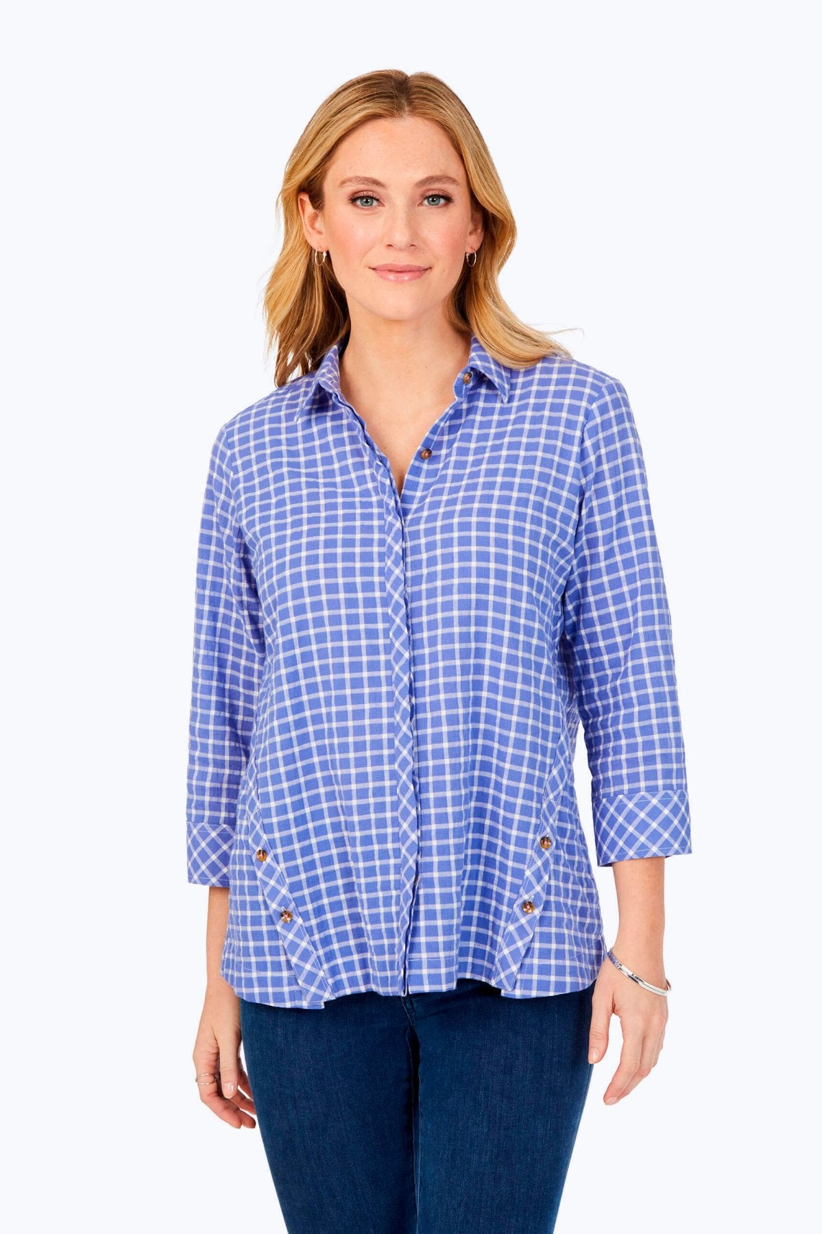 Warm Check Stretch Cotton Shirt Foxcroft Iris Bloom Warm Check 14