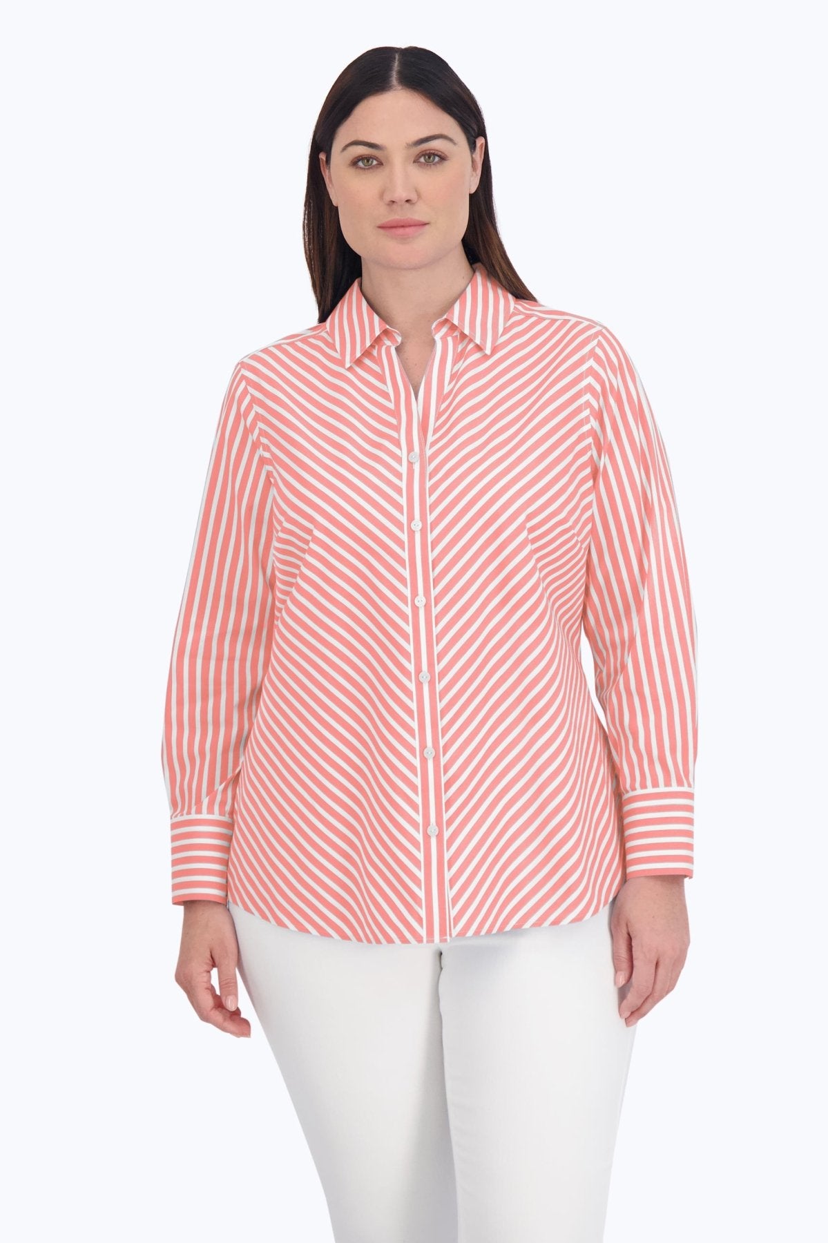 Mary Plus Stretch No Iron Stripe Shirt Foxcroft