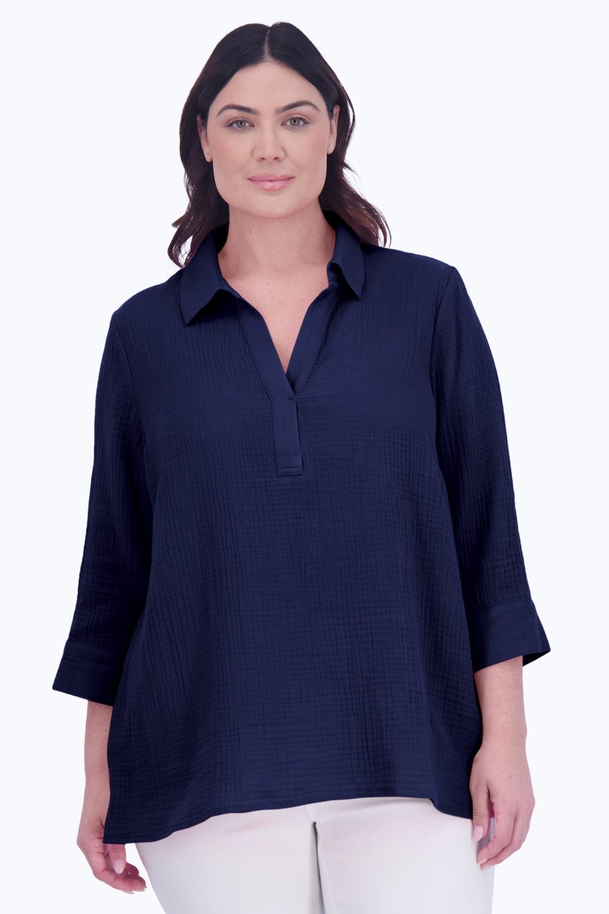 Sophia Plus Cotton Gauze Popover Shirt