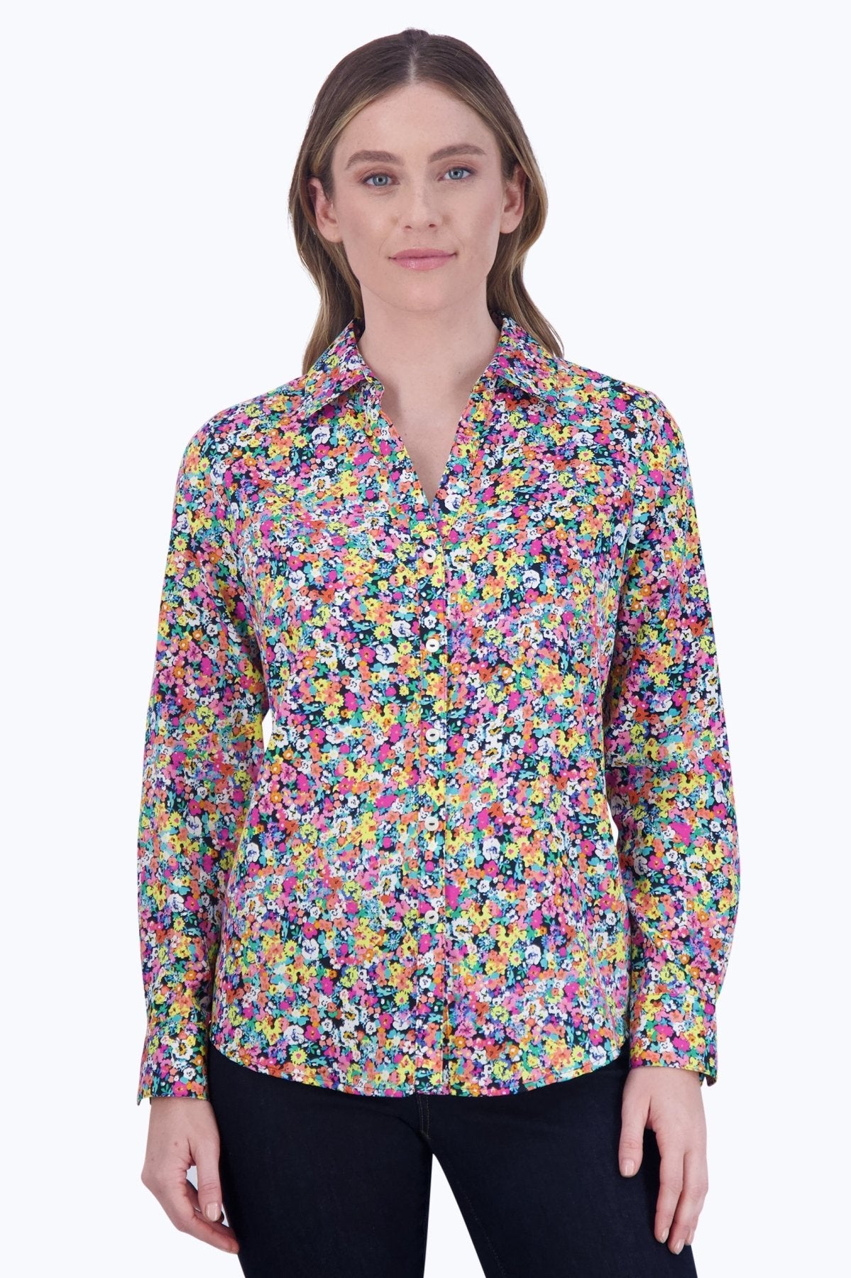 Mary No Iron Ditsy Floral Shirt- Foxcroft