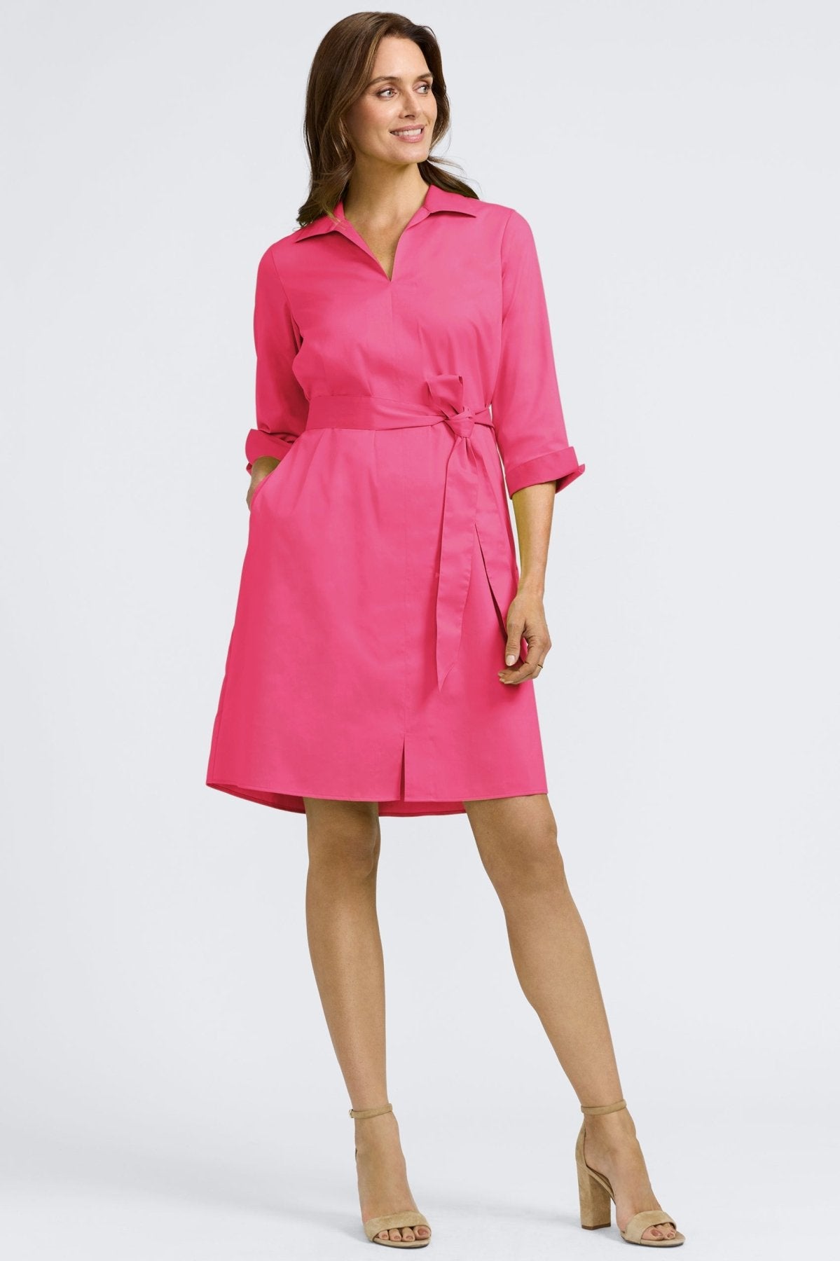 Agnes Stretch Matte Sateen 3/4 Sleeve Dress