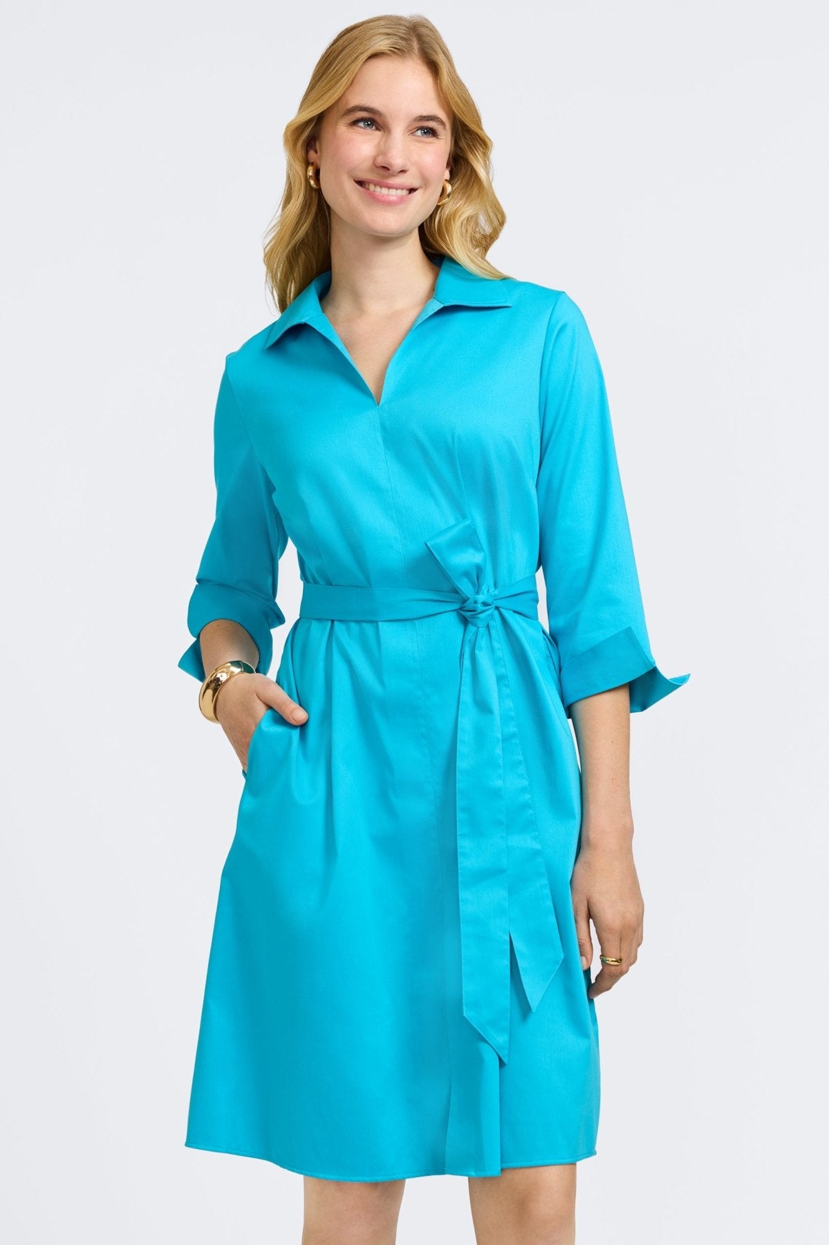 Agnes Stretch Matte Sateen 3/4 Sleeve Dress