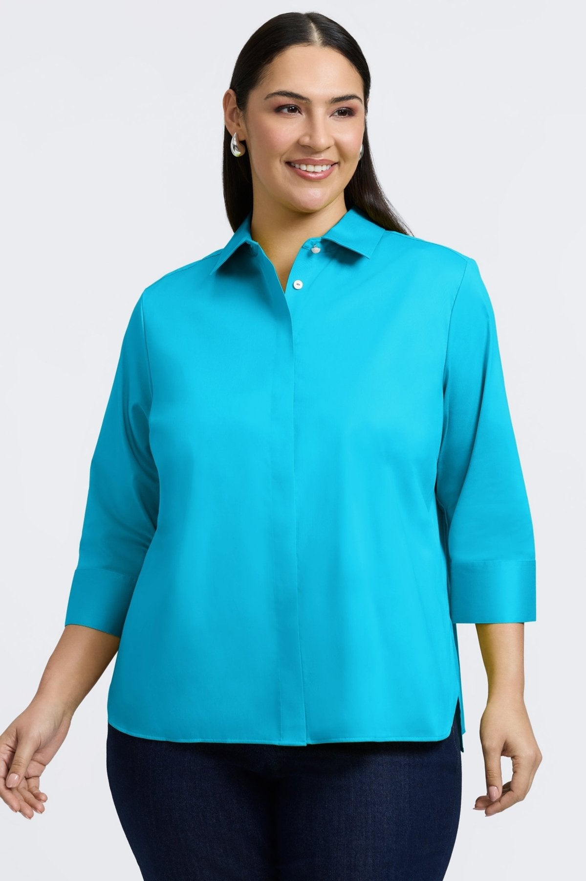 Pearl Plus No Iron Stretch Matte Sateen 3/4 Sleeve Shirt