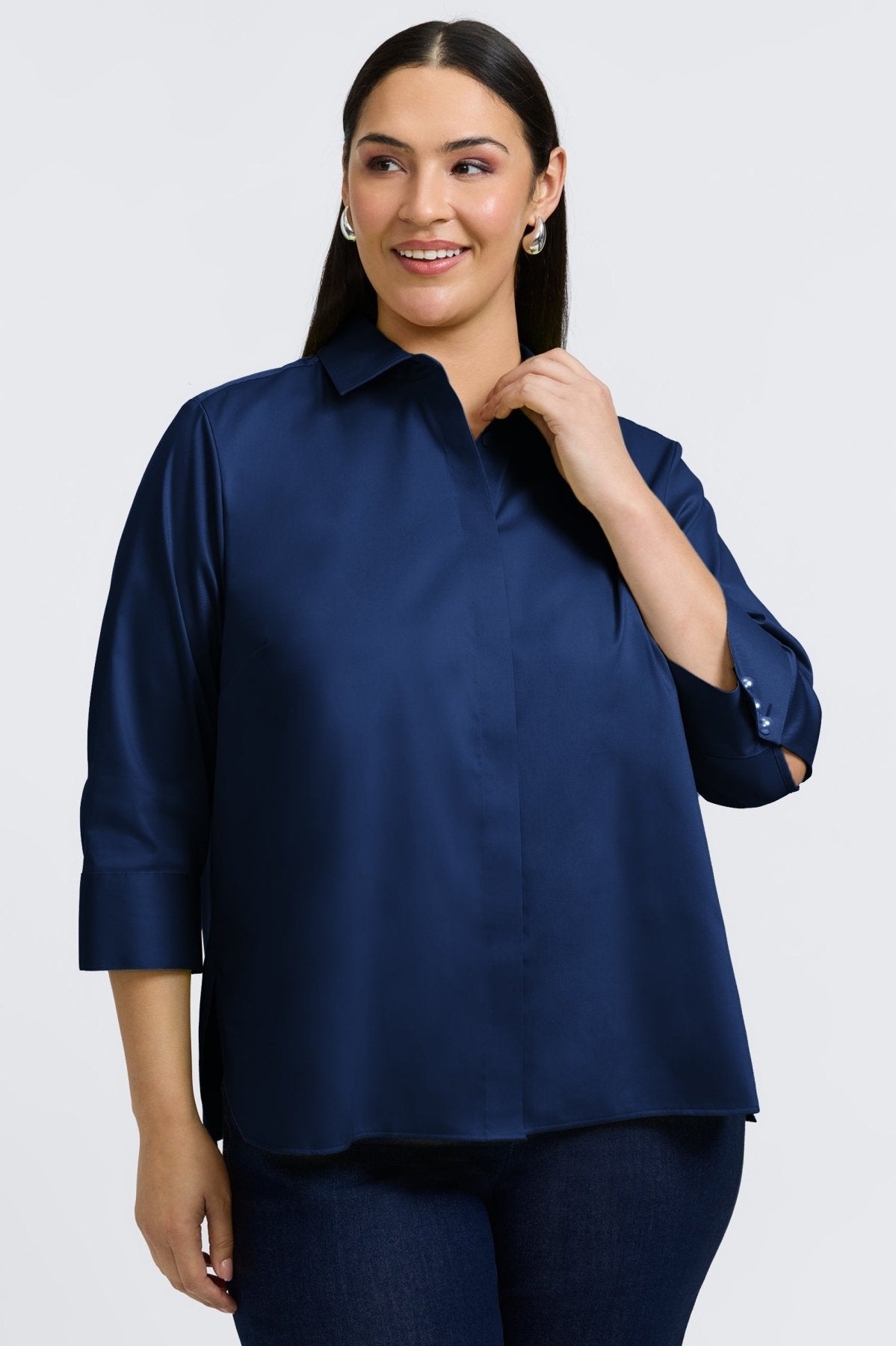 Pearl Plus No Iron Stretch Matte Sateen 3/4 Sleeve Shirt