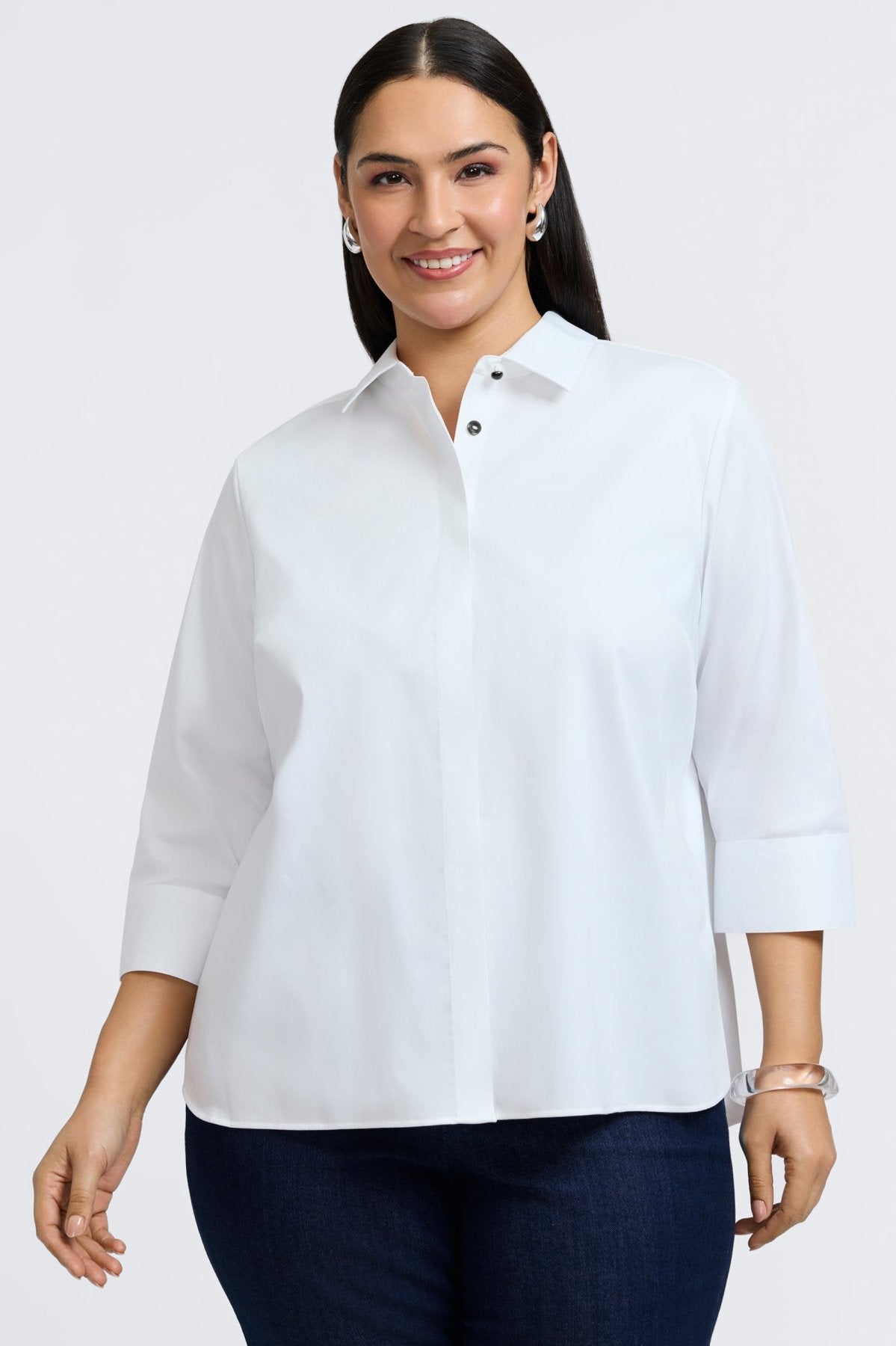 Pearl Plus No Iron Stretch Matte Sateen 3/4 Sleeve Shirt