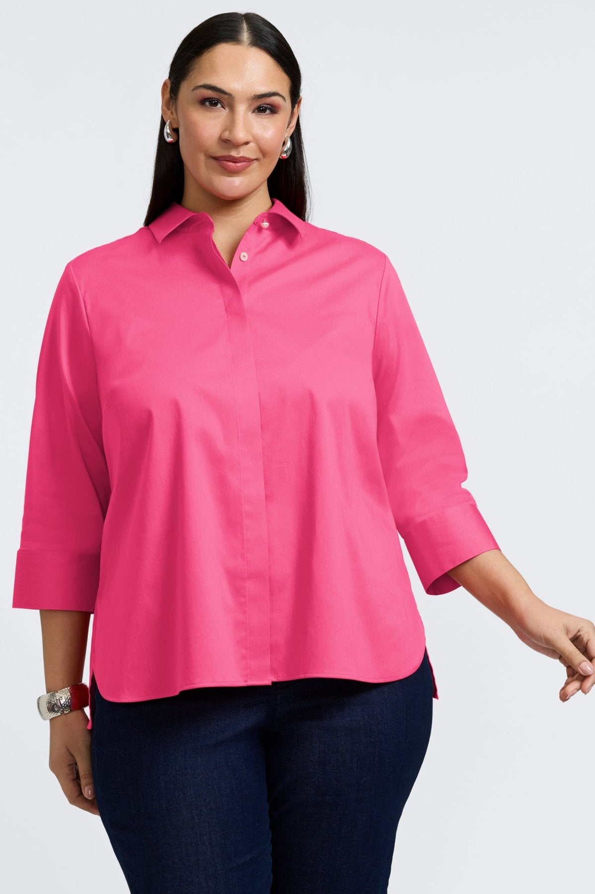 Pearl Plus No Iron Stretch Matte Sateen 3/4 Sleeve Shirt