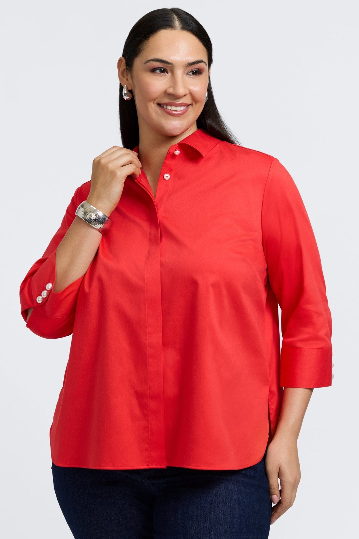 Pearl Plus No Iron Stretch Matte Sateen 3/4 Sleeve Shirt