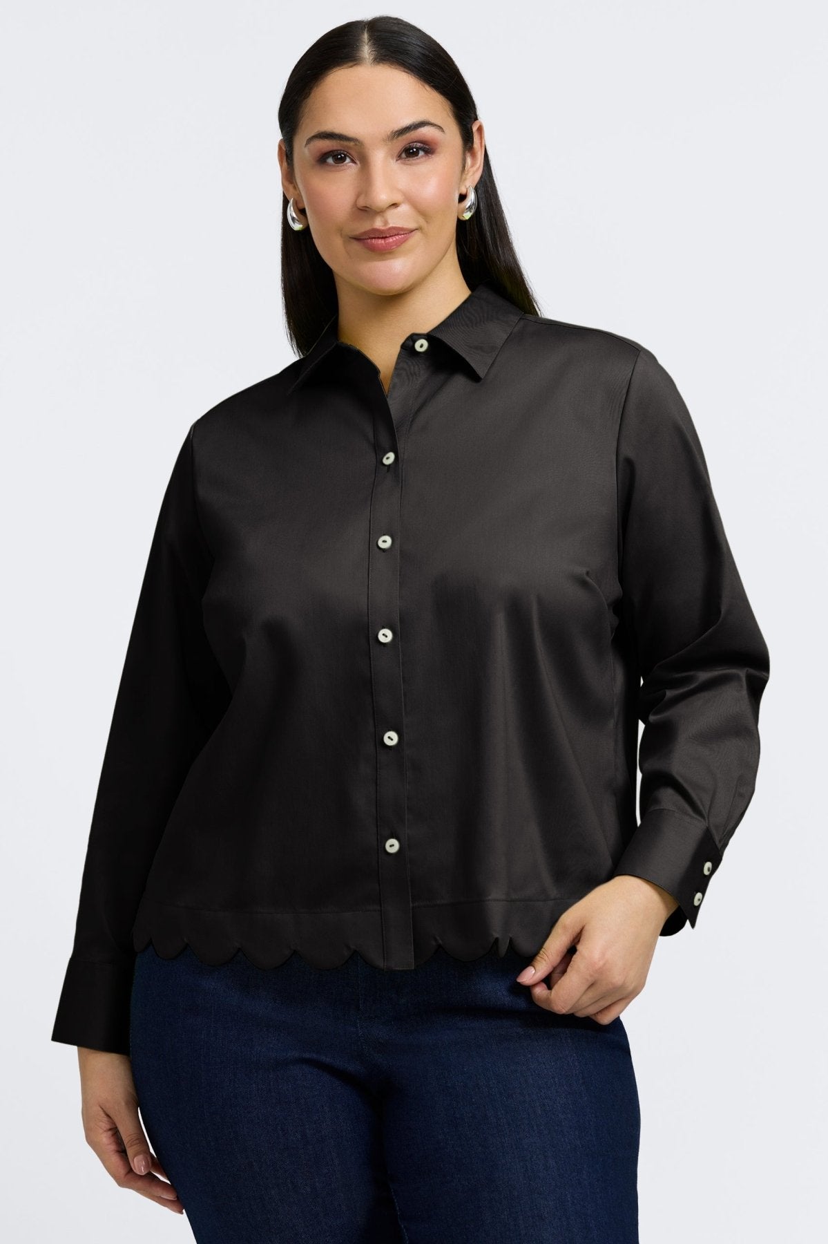 Scarlett Plus No Iron Stretch Matte Sateen Long Sleeve Shirt