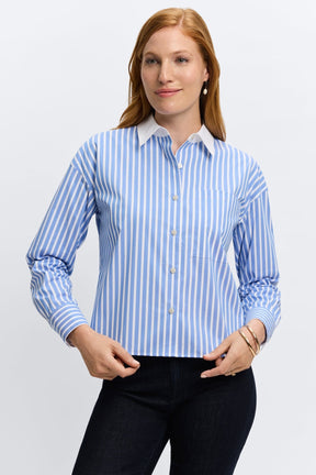 Marina No Iron Stretch Stripe Pocket Long Sleeve Shirt