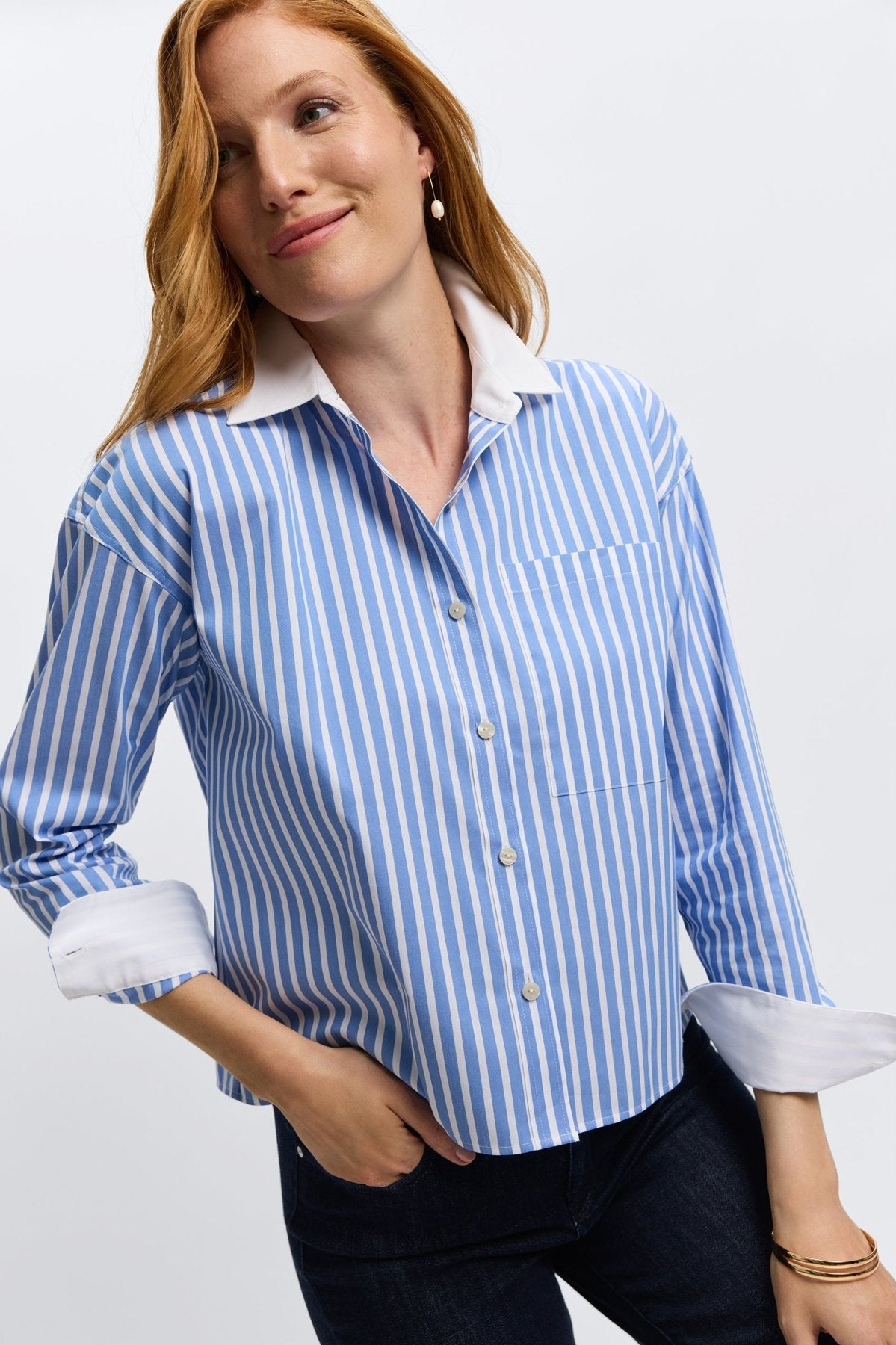 Marina Stretch No Iron Stripe Pocket Shirt