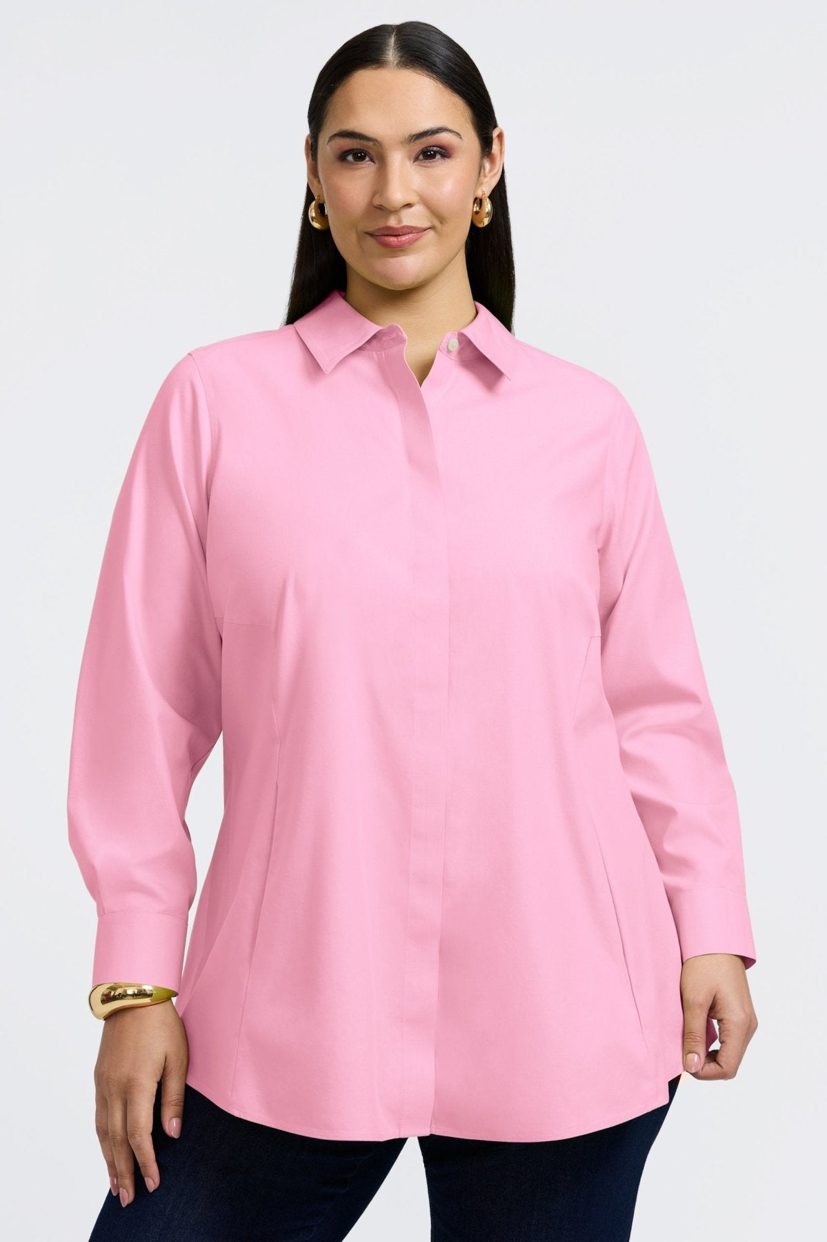 Cici Plus No Iron Pinpoint Long Sleeve Tunic