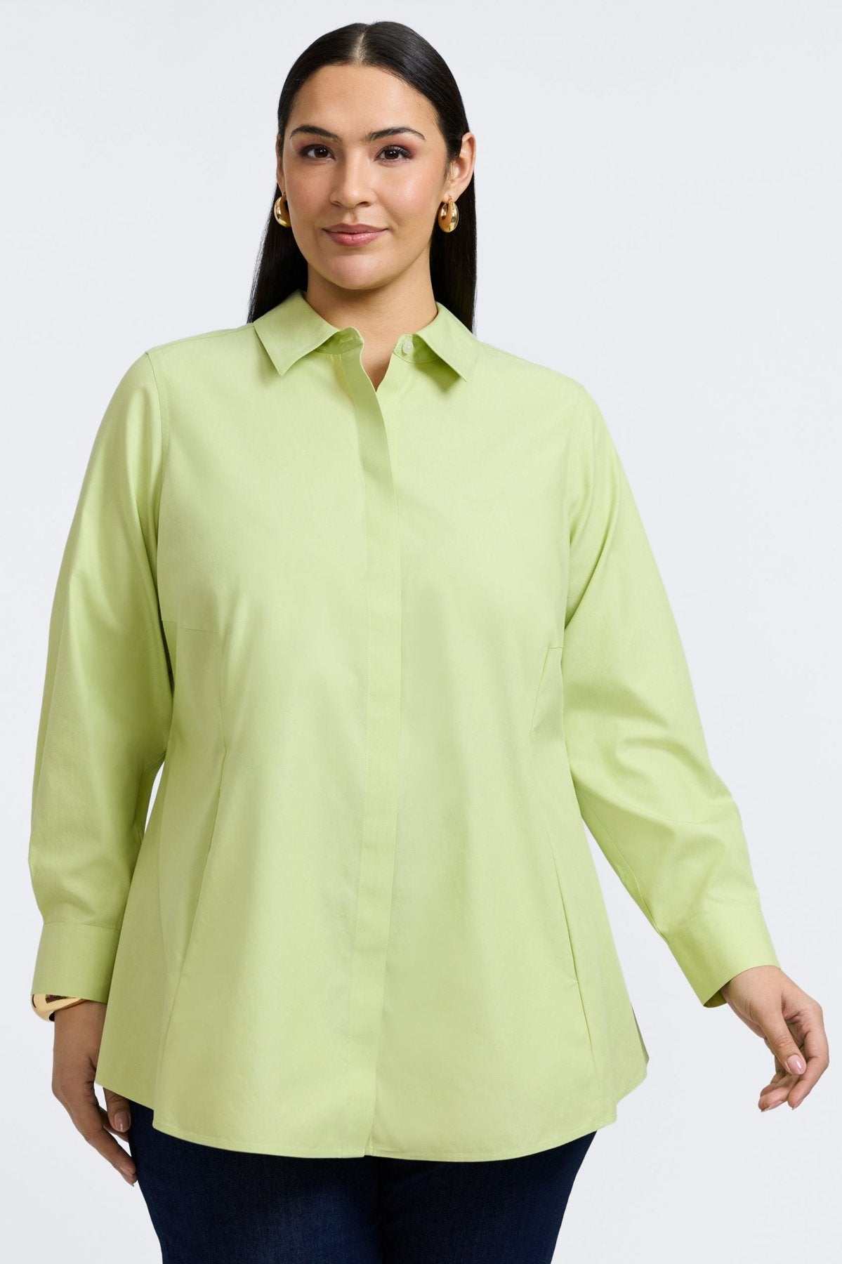 Cici Plus No Iron Pinpoint Long Sleeve Tunic