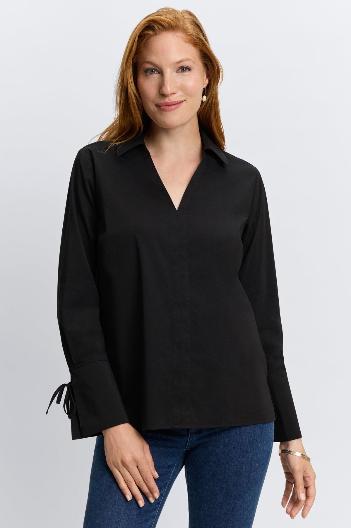 Carla Stretch No Iron Tie Sleeve Popover