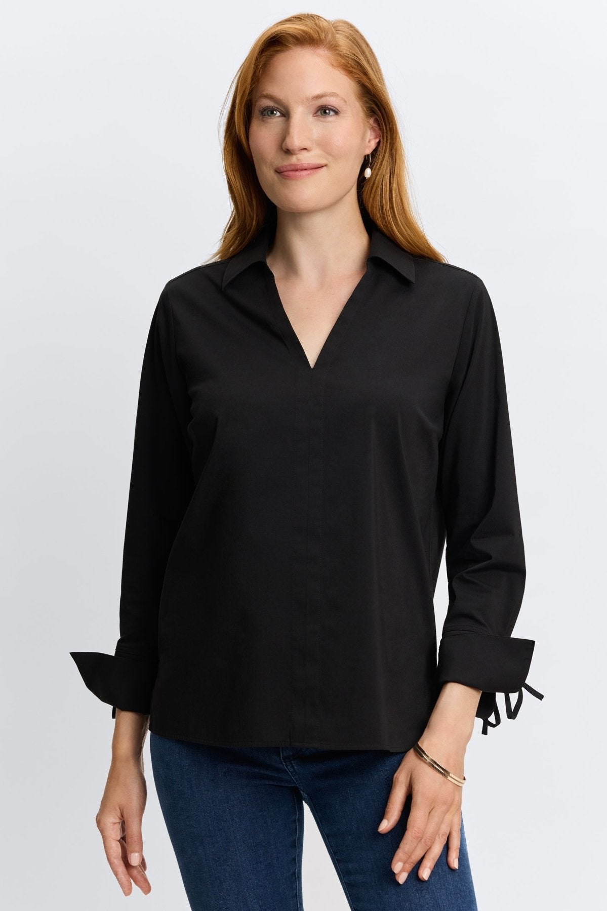 Carla Stretch No Iron Tie Sleeve Popover