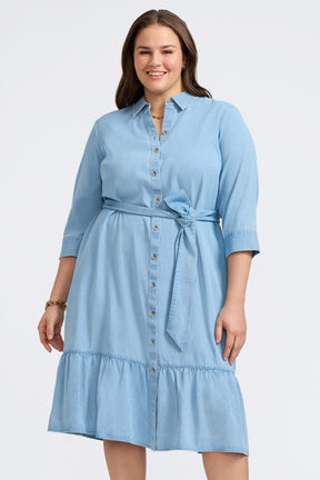 Ivy Plus Tencel® Denim 3/4 Sleeve Midi Dress