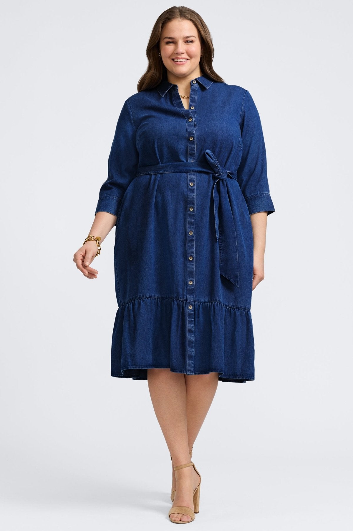 Ivy Plus Tencel® Denim 3/4 Sleeve Midi Dress