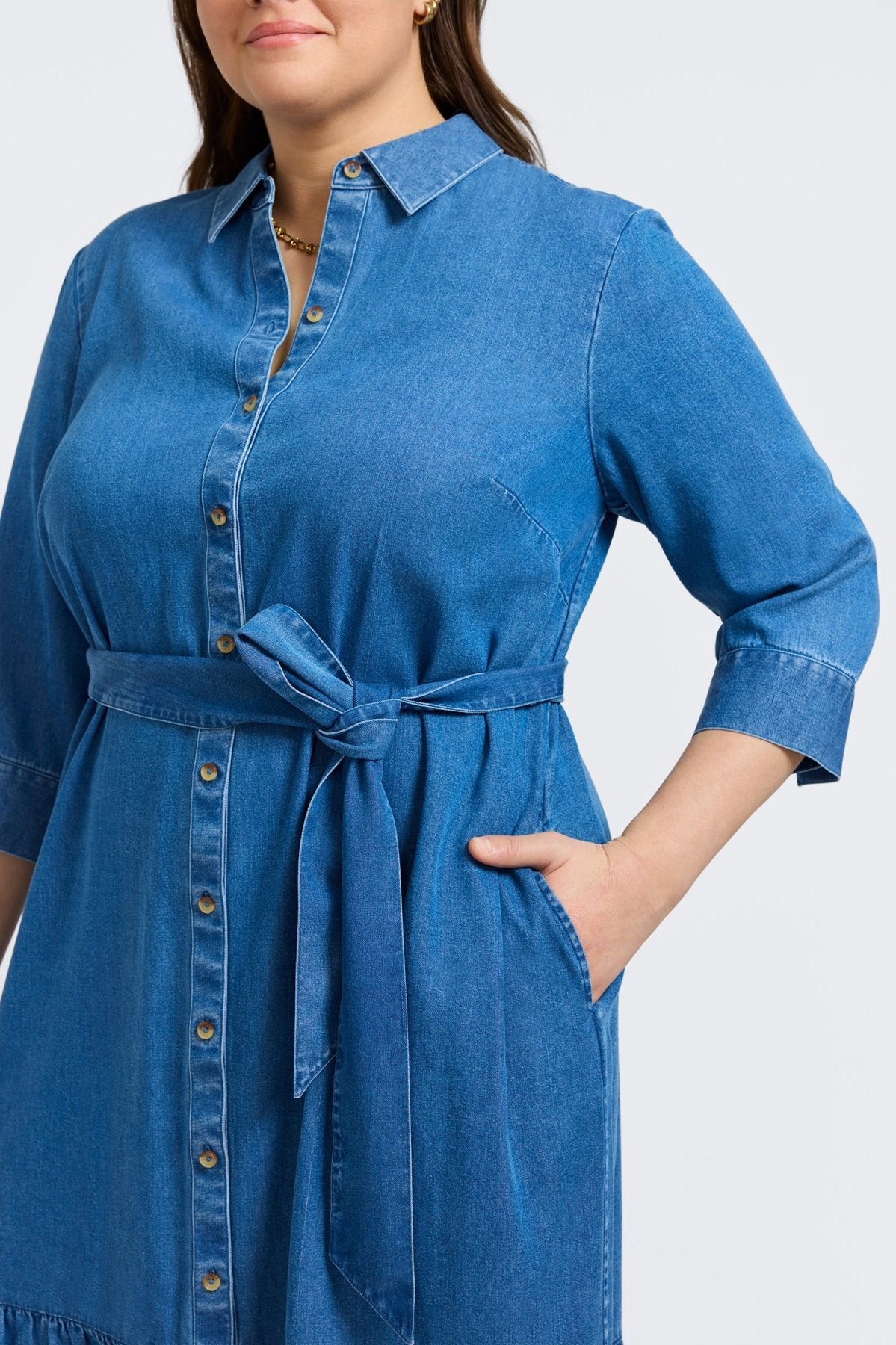 Ivy Plus Tencel® Denim 3/4 Sleeve Midi Dress