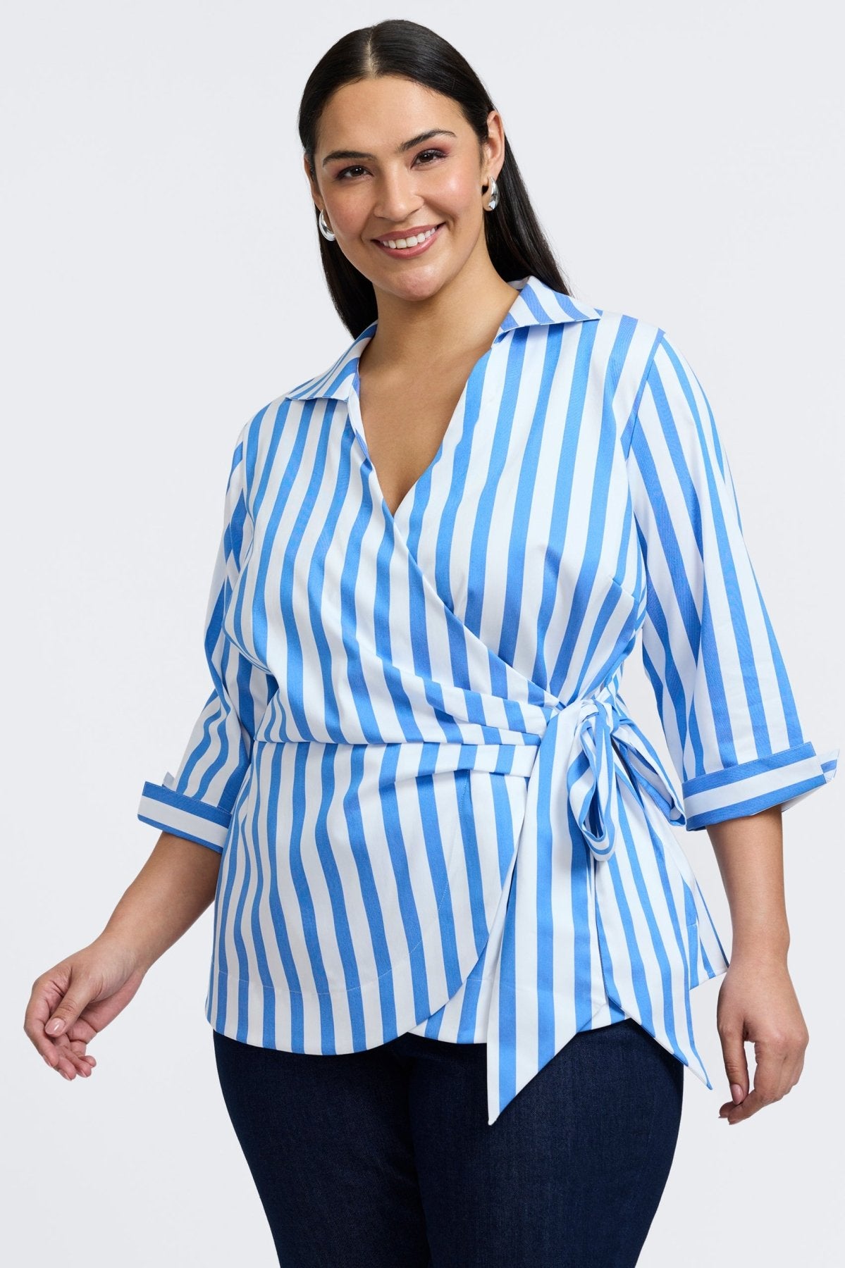 Salina Plus Springtime Stripe 3/4 Sleeve Shirt