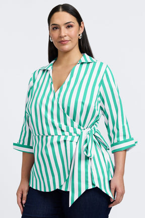 Salina Plus Springtime Stripe 3/4 Sleeve Shirt