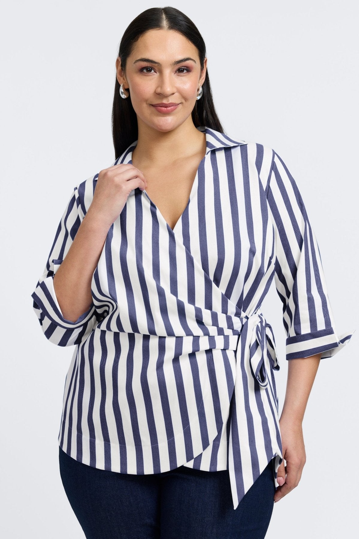 Salina Plus Springtime Stripe 3/4 Sleeve Shirt