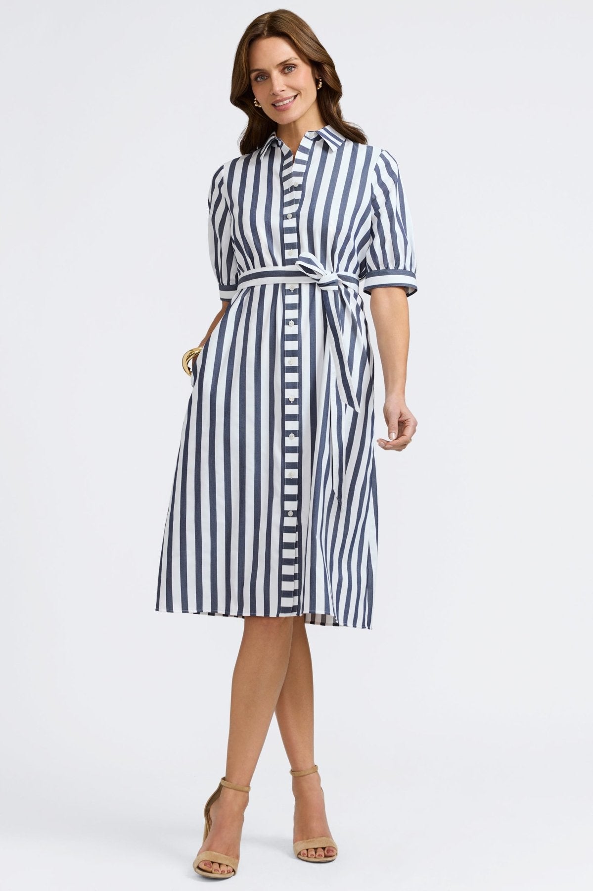 Esther Springtime Stripe Elbow Sleeve Dress