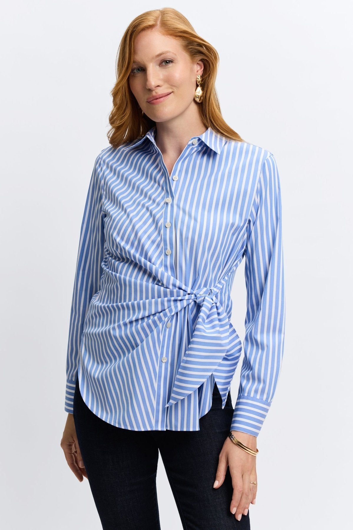 Sabine Stretch No Iron Stripe Tie Shirt