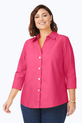 Paityn Plus Pinpoint No Iron 3/4 Sleeve Shirt