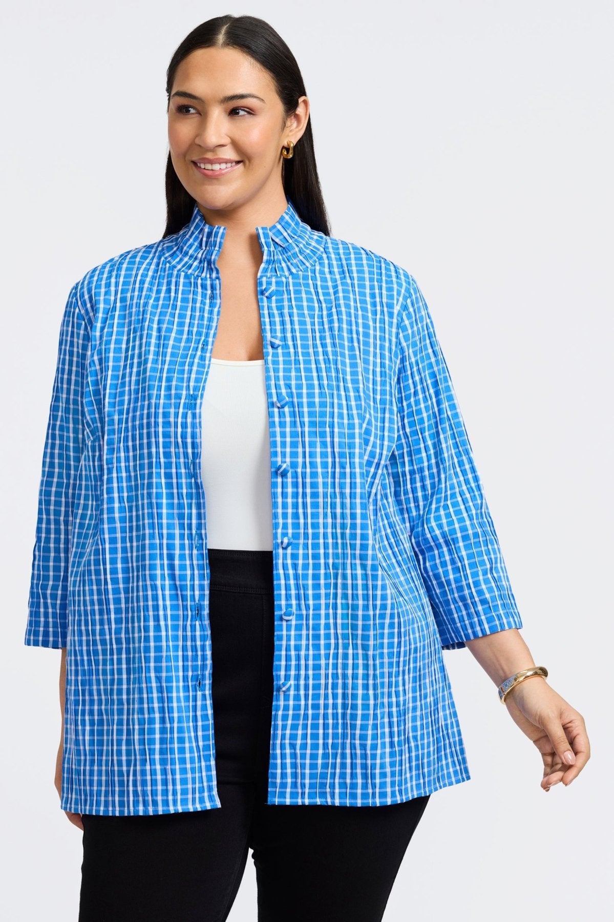 Carolina Plus Crinkle 3/4 Sleeve Shirt Jacket