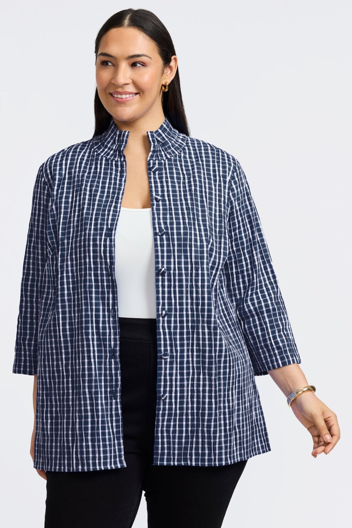 Carolina Plus Crinkle 3/4 Sleeve Shirt Jacket