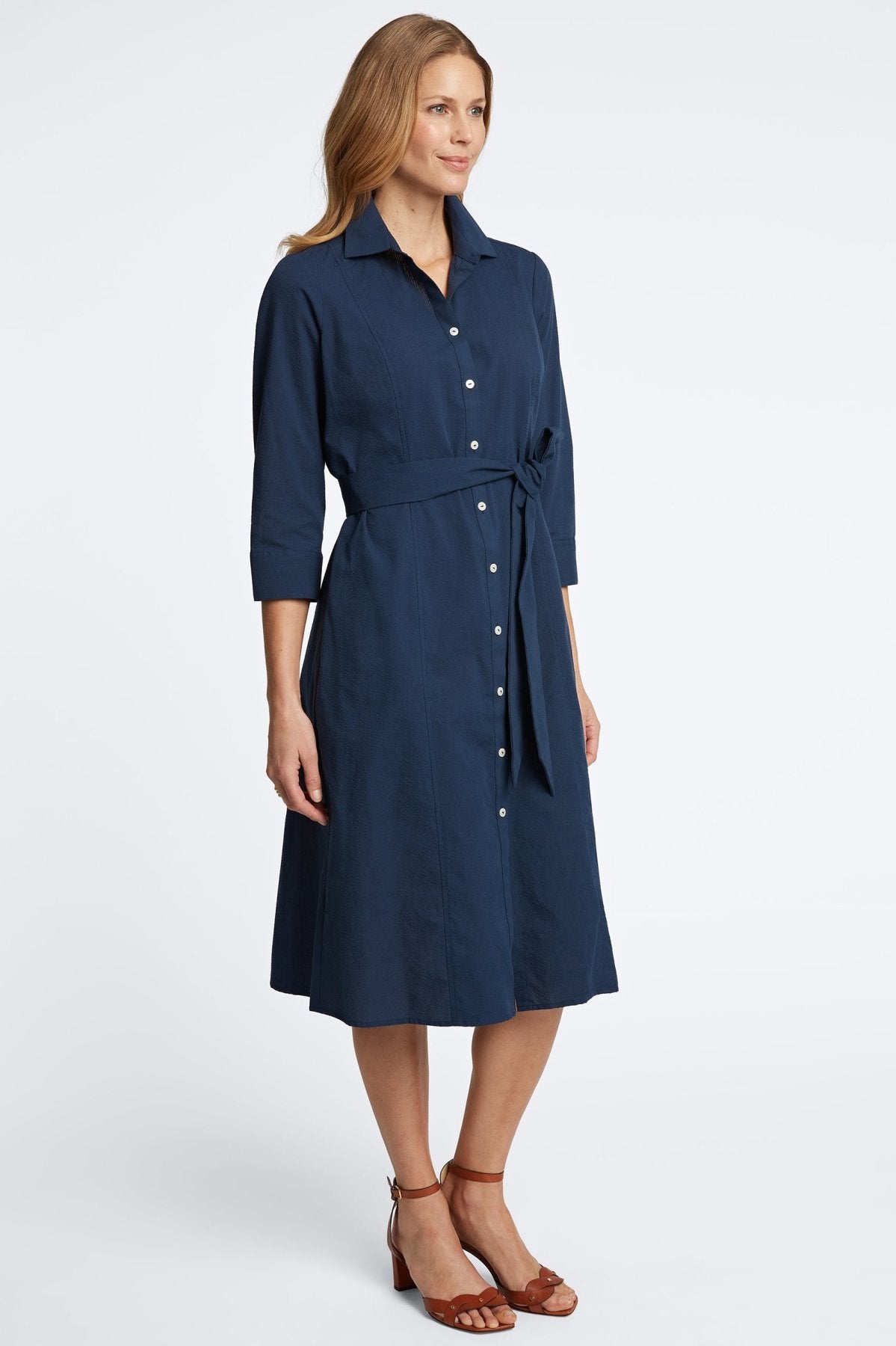 Fiona Seersucker 3/4 Sleeve Dress