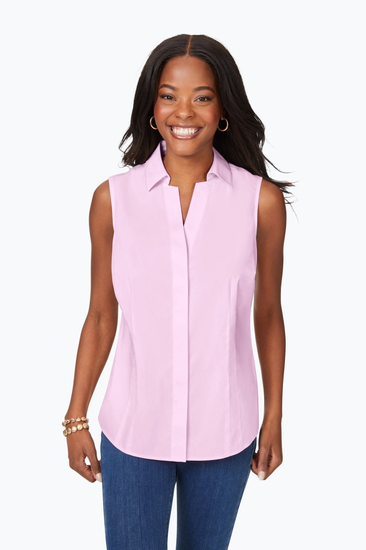 Taylor Non-Iron Stretch Sleeveless Shirt #color_pink whisper