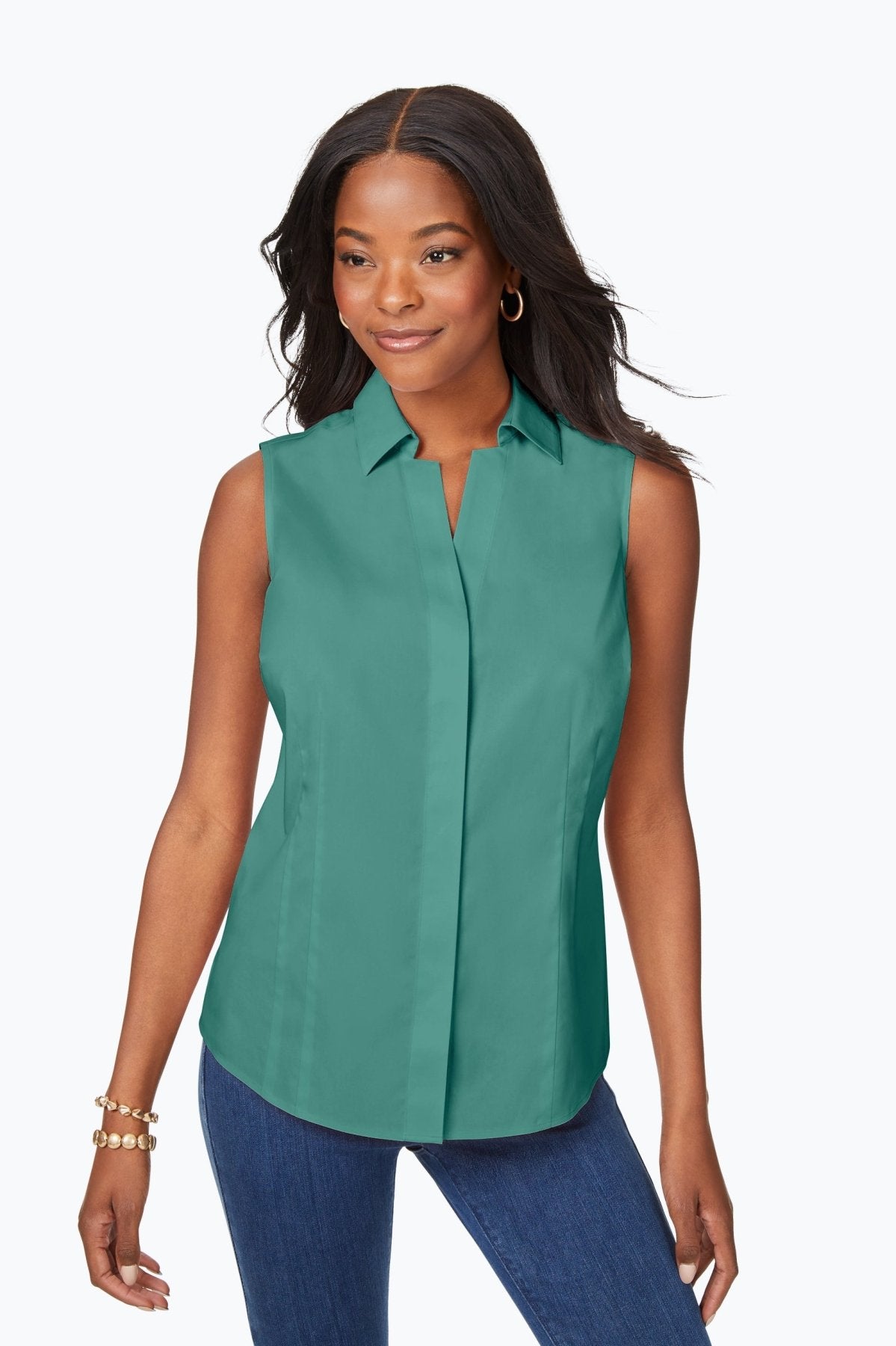 Taylor Non-Iron Stretch Sleeveless Shirt #color_vintage jade