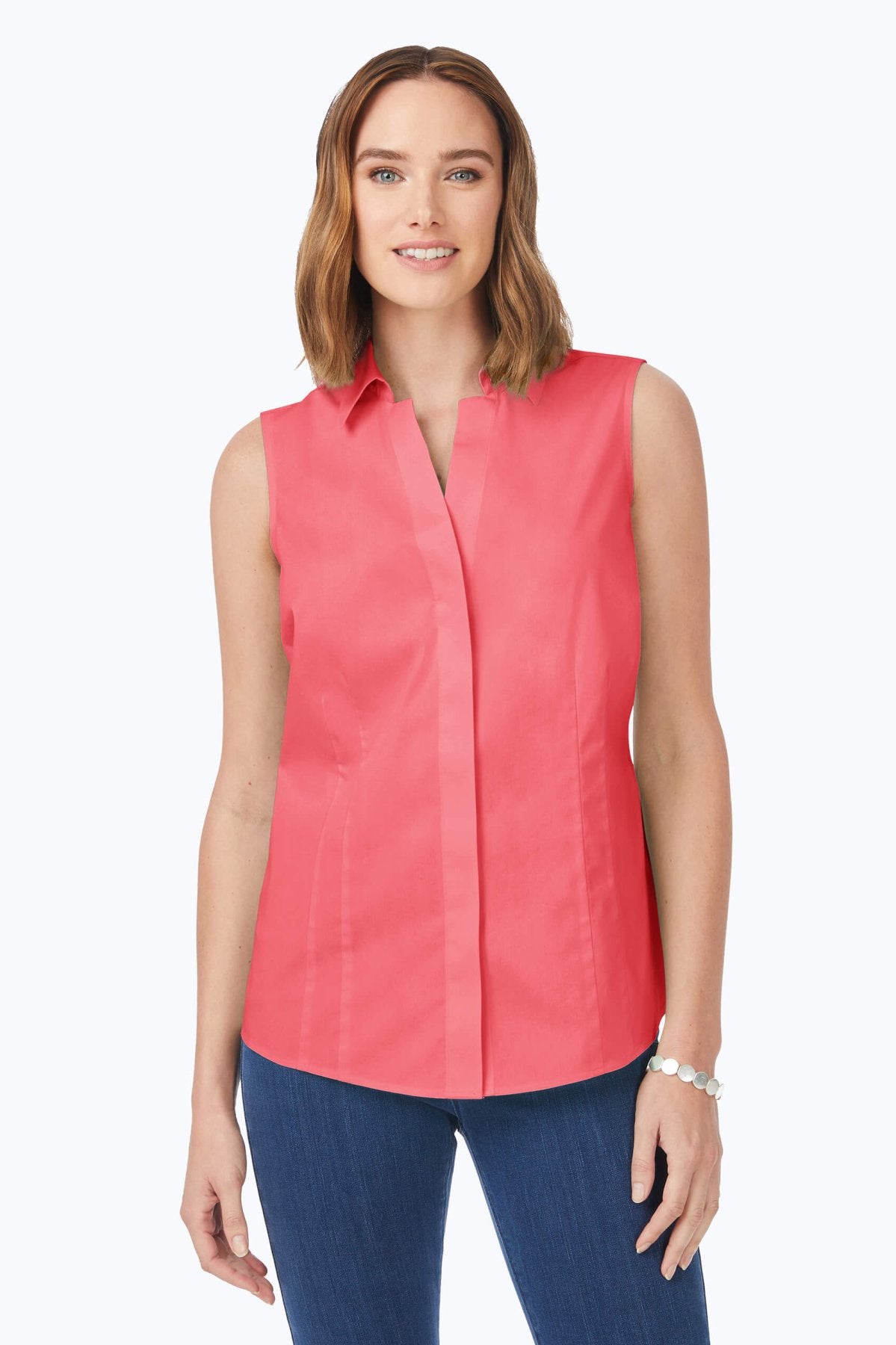 Taylor Essential Stretch Non-Iron Sleeveless Shirt #color_coral sunset
