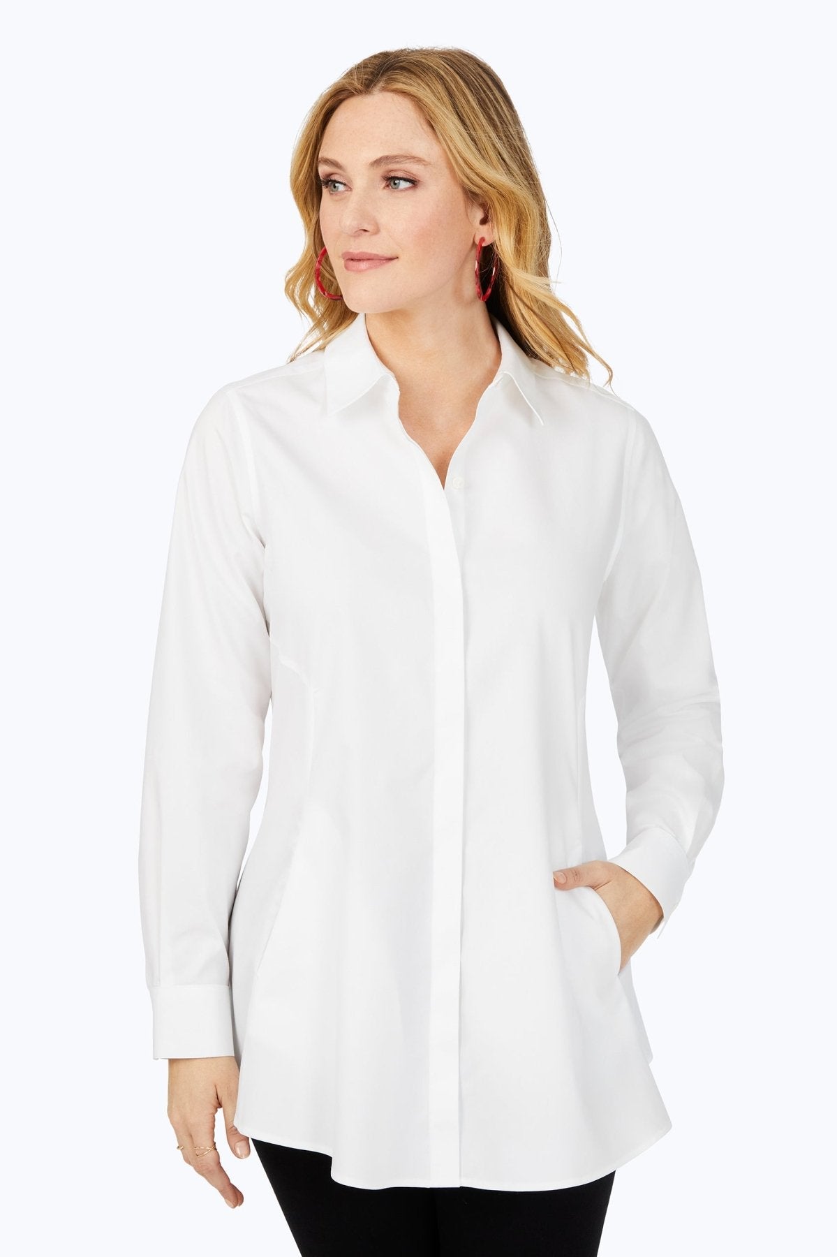 Cici No Iron Pinpoint Long Sleeve Tunic