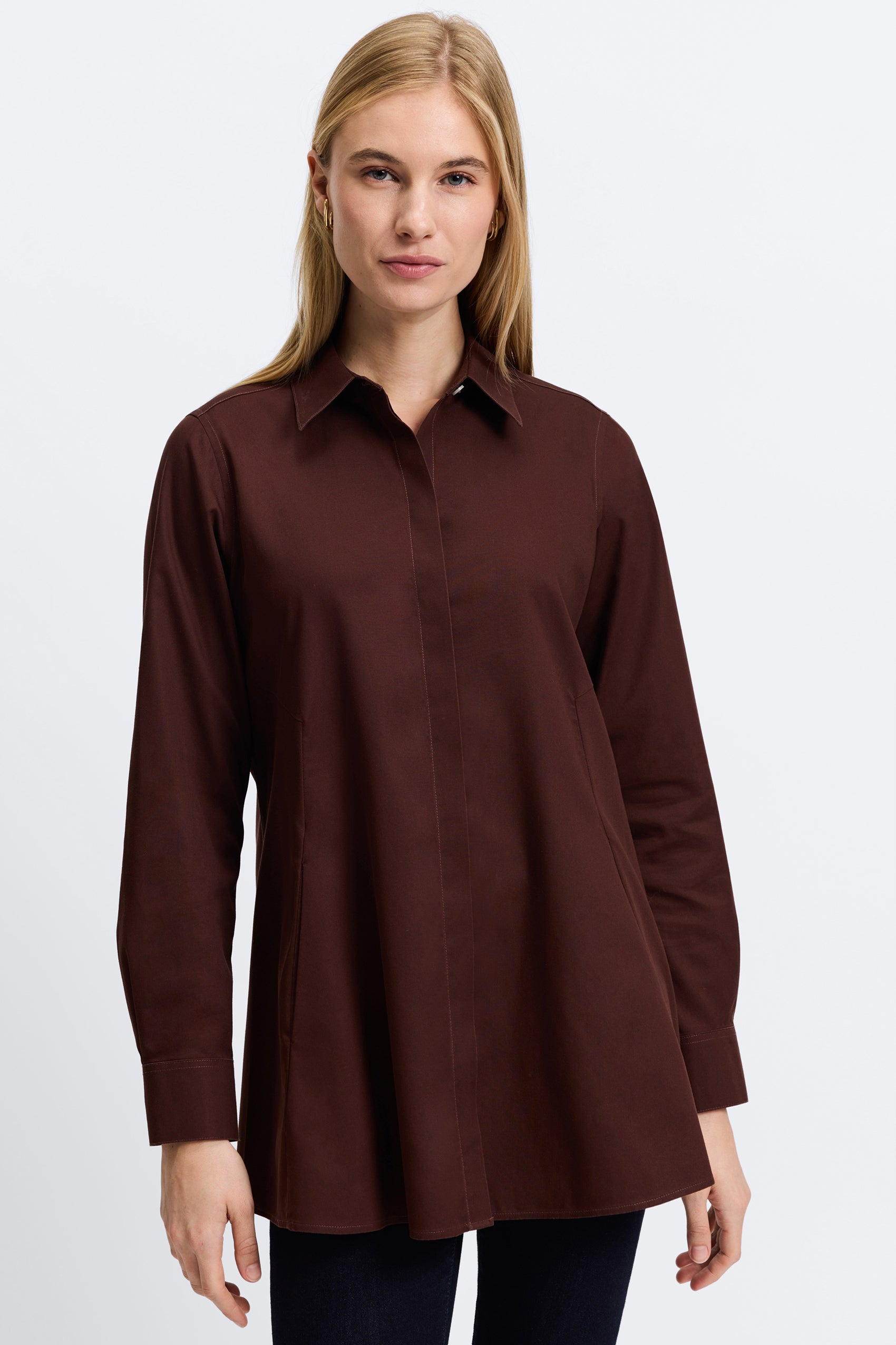 Cici No Iron Pinpoint Long Sleeve Tunic