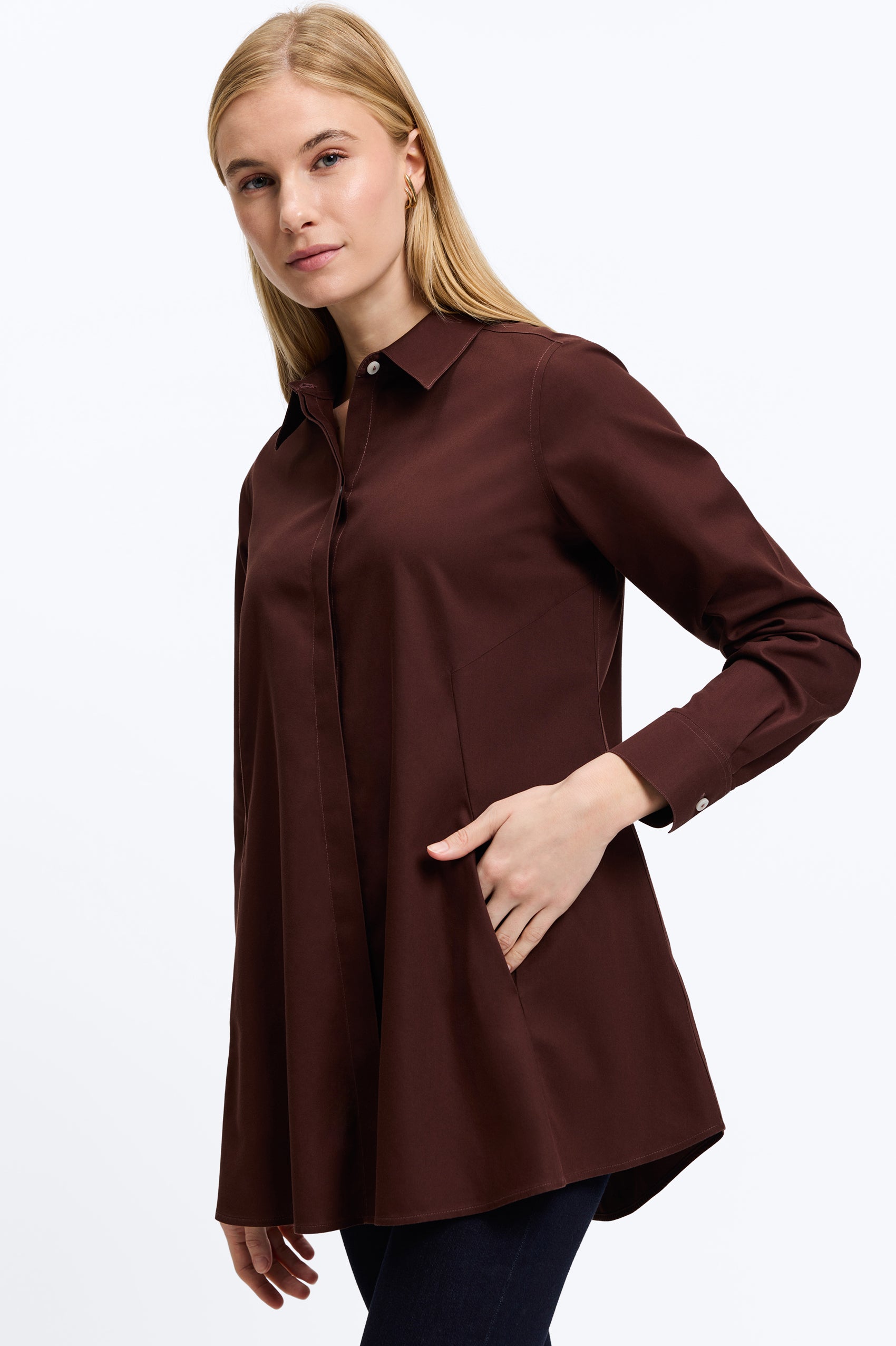 Cici No Iron Pinpoint Long Sleeve Tunic