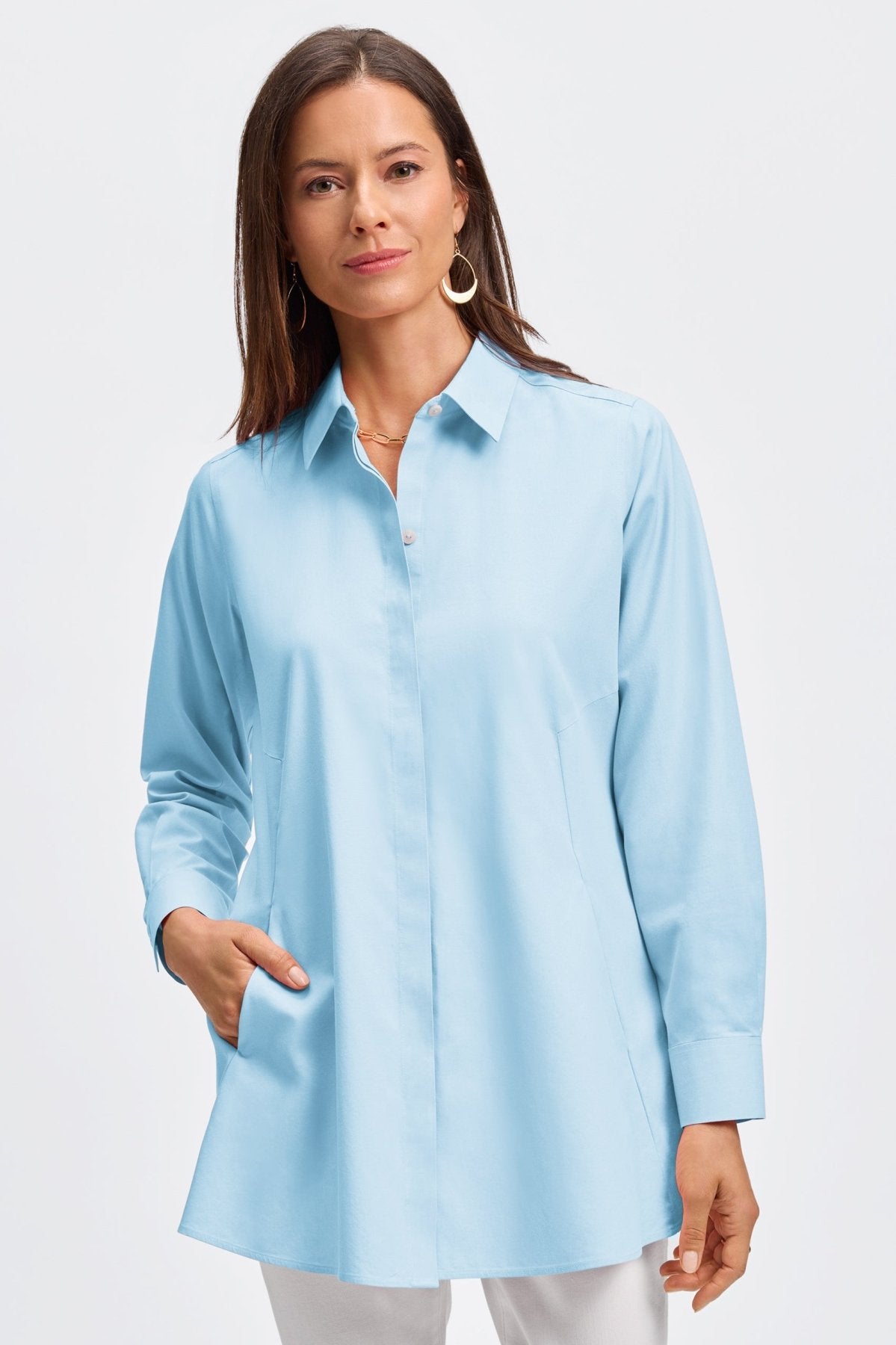 Cici No Iron Pinpoint Long Sleeve Tunic