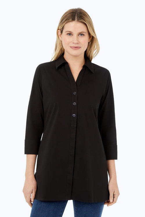 Pamela Stretch No Iron 3/4 Sleeve Tunic- Foxcroft