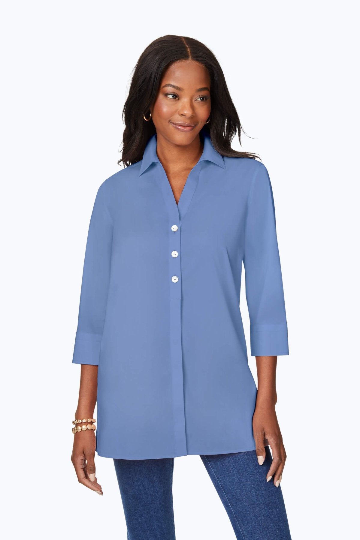 Pamela Stretch Non-Iron Tunic #color_blue denim