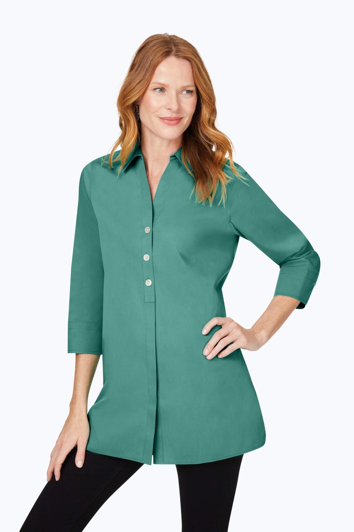 Pamela Stretch Non-Iron Tunic #color_vintage jade