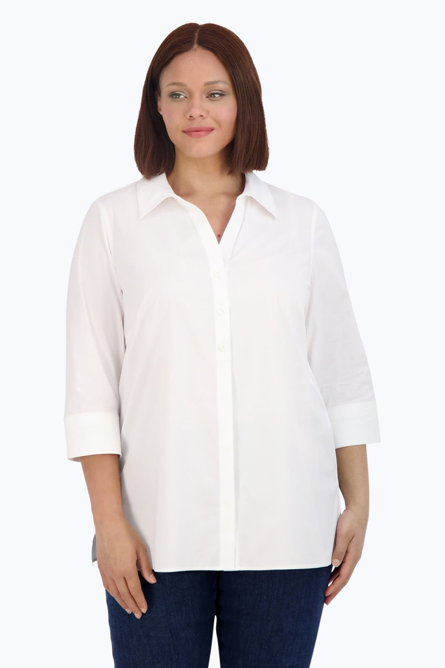 Pamela Plus Essential Stretch No Iron Tunic- Foxcroft