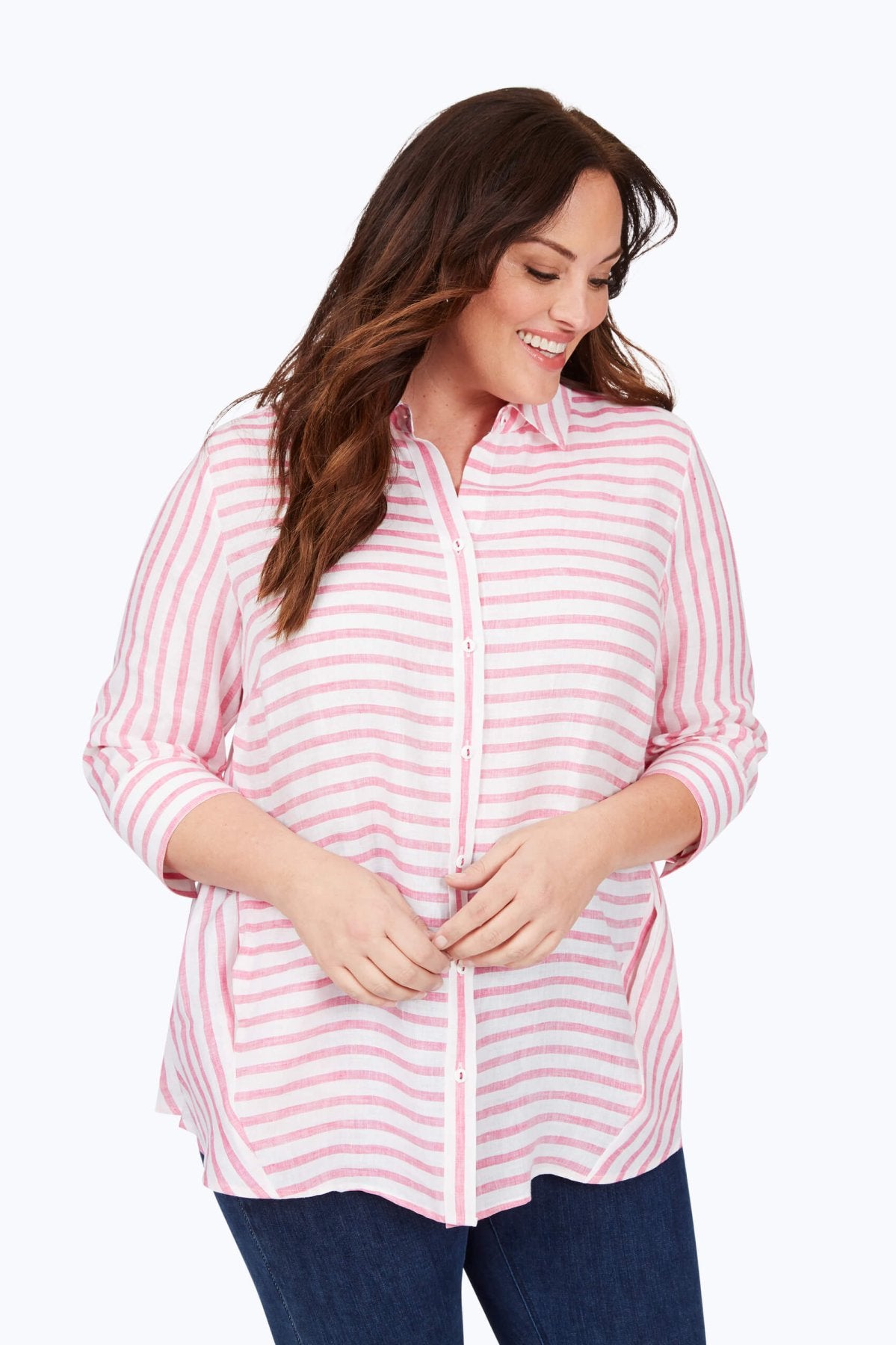 Carlene Plus Easy-Care Stripe Linen Tunic