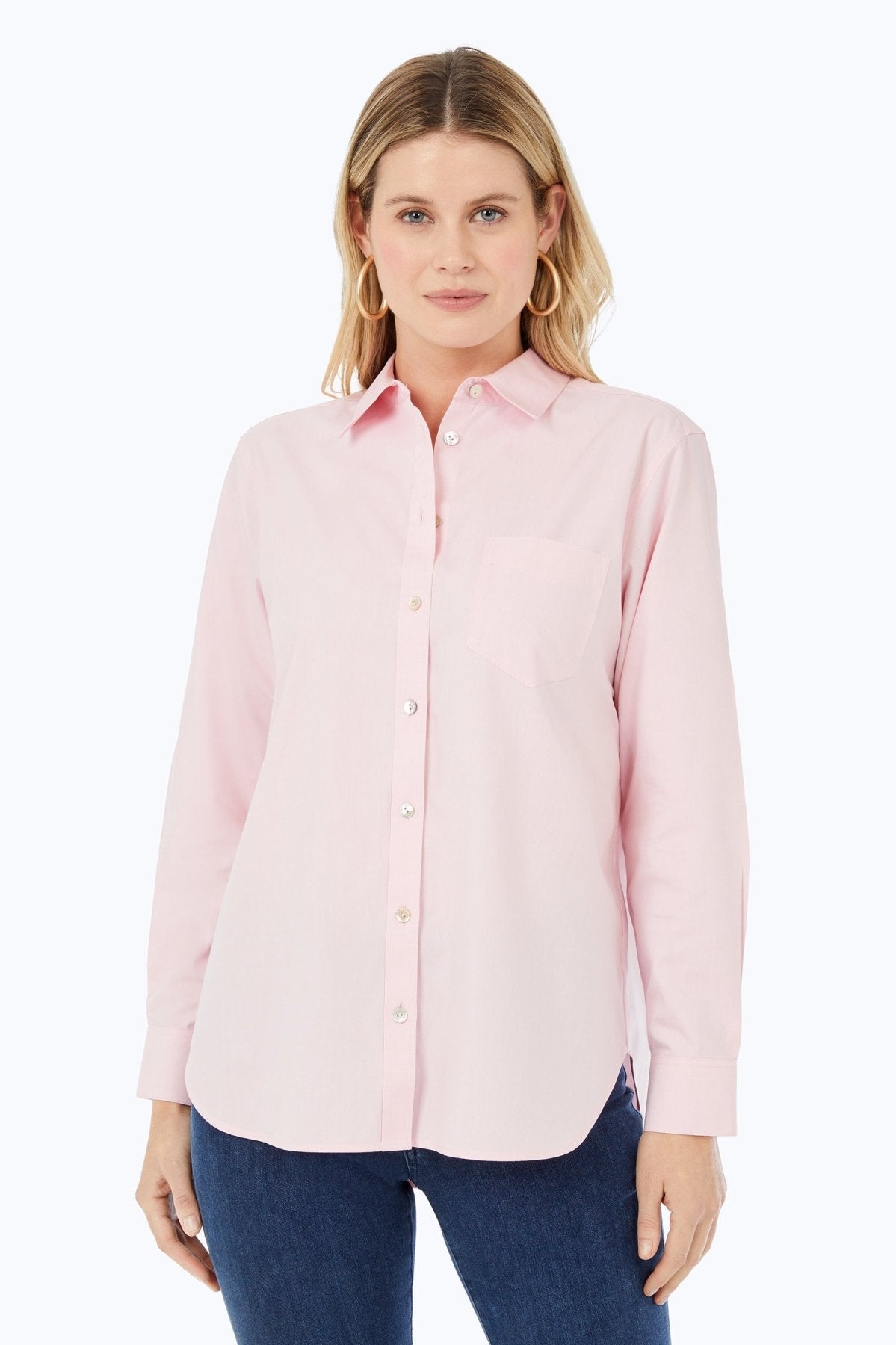 Boyfriend Pinpoint Non-Iron Tunic #color_chambray pink