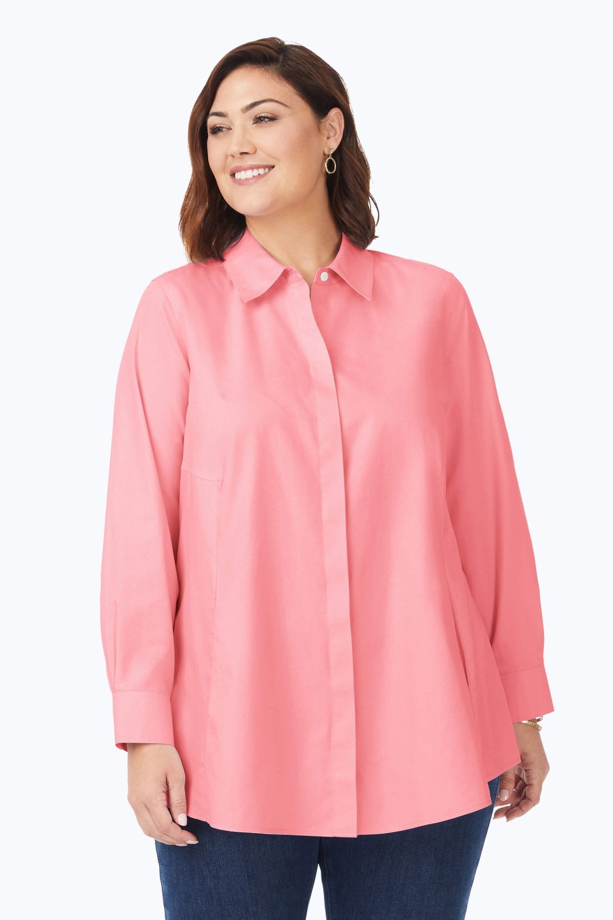 Cici Plus Pinpoint No Iron Long Sleeve Tunic