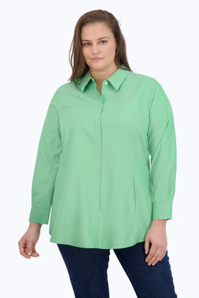 Cici Plus No Iron Pinpoint Long Sleeve Tunic