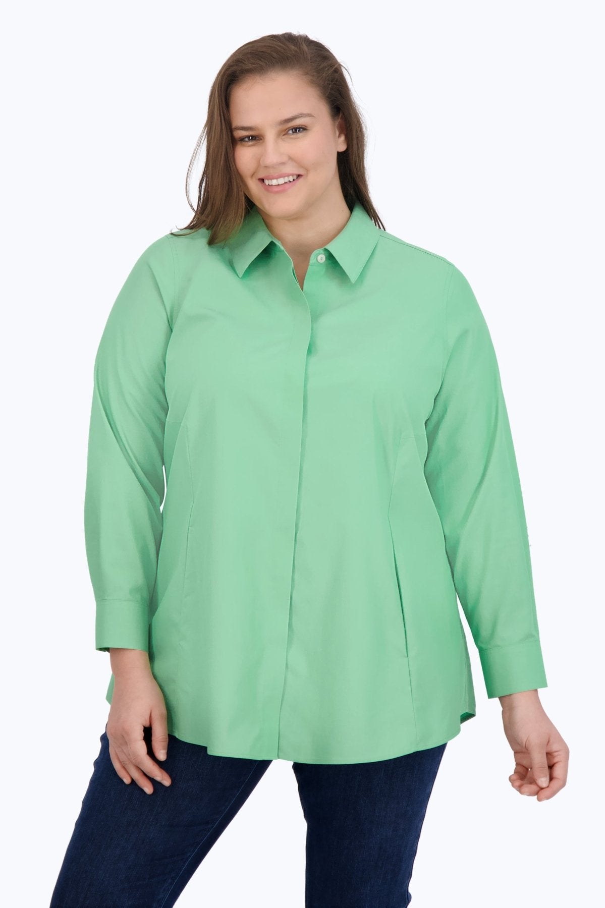 Cici Plus No Iron Pinpoint Long Sleeve Tunic