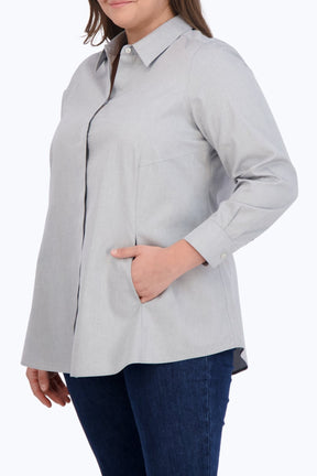 Cici Plus No Iron Pinpoint Long Sleeve Tunic