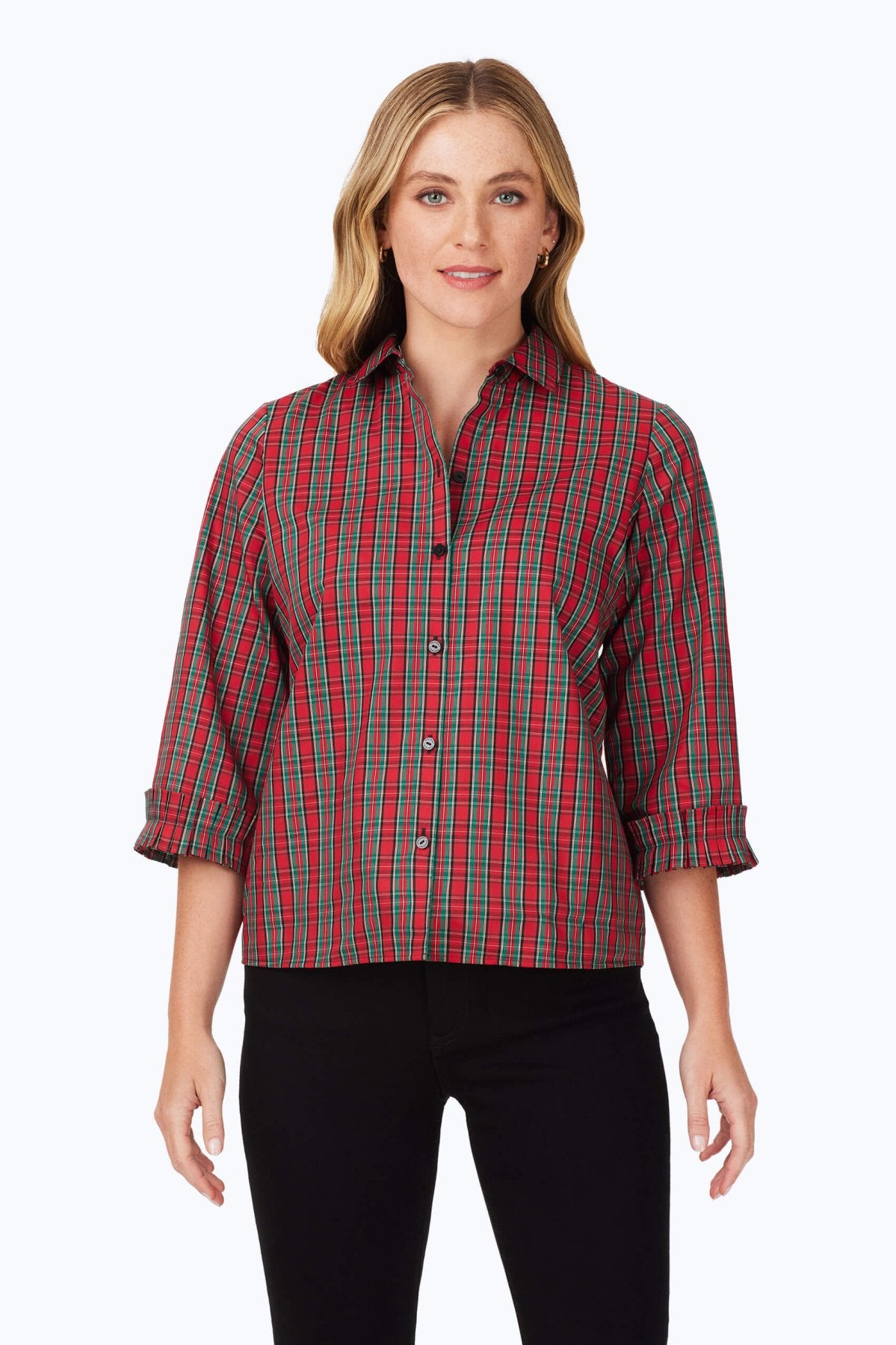 Ruffle Cuff Tartan Non-Iron Shirt