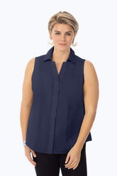 Taylor Plus Essential Stretch Non-Iron Sleeveless Shirt #color_navy