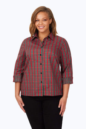 Plus Ruffle Cuff Tartan Non-Iron Shirt